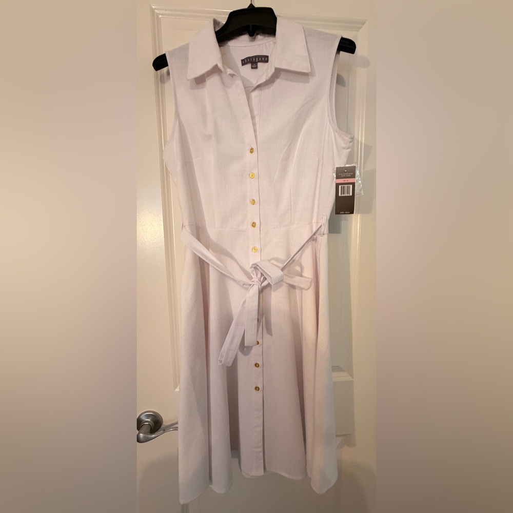 White Button-Down Dress with Belt
